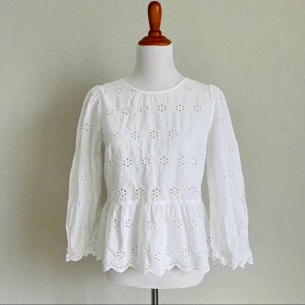 Madewell white cotton floral top